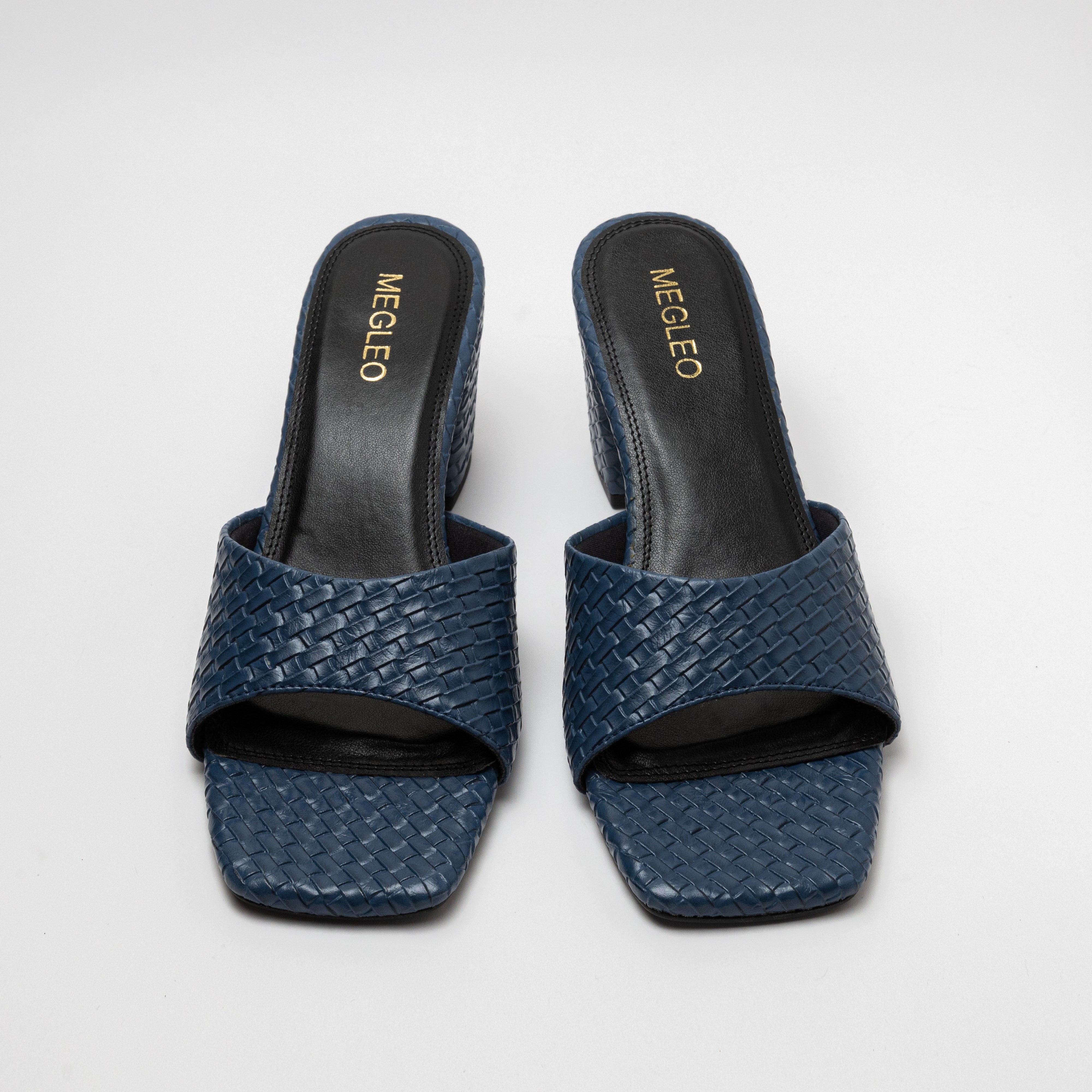 Image of Textured Dark Blue Block Heels