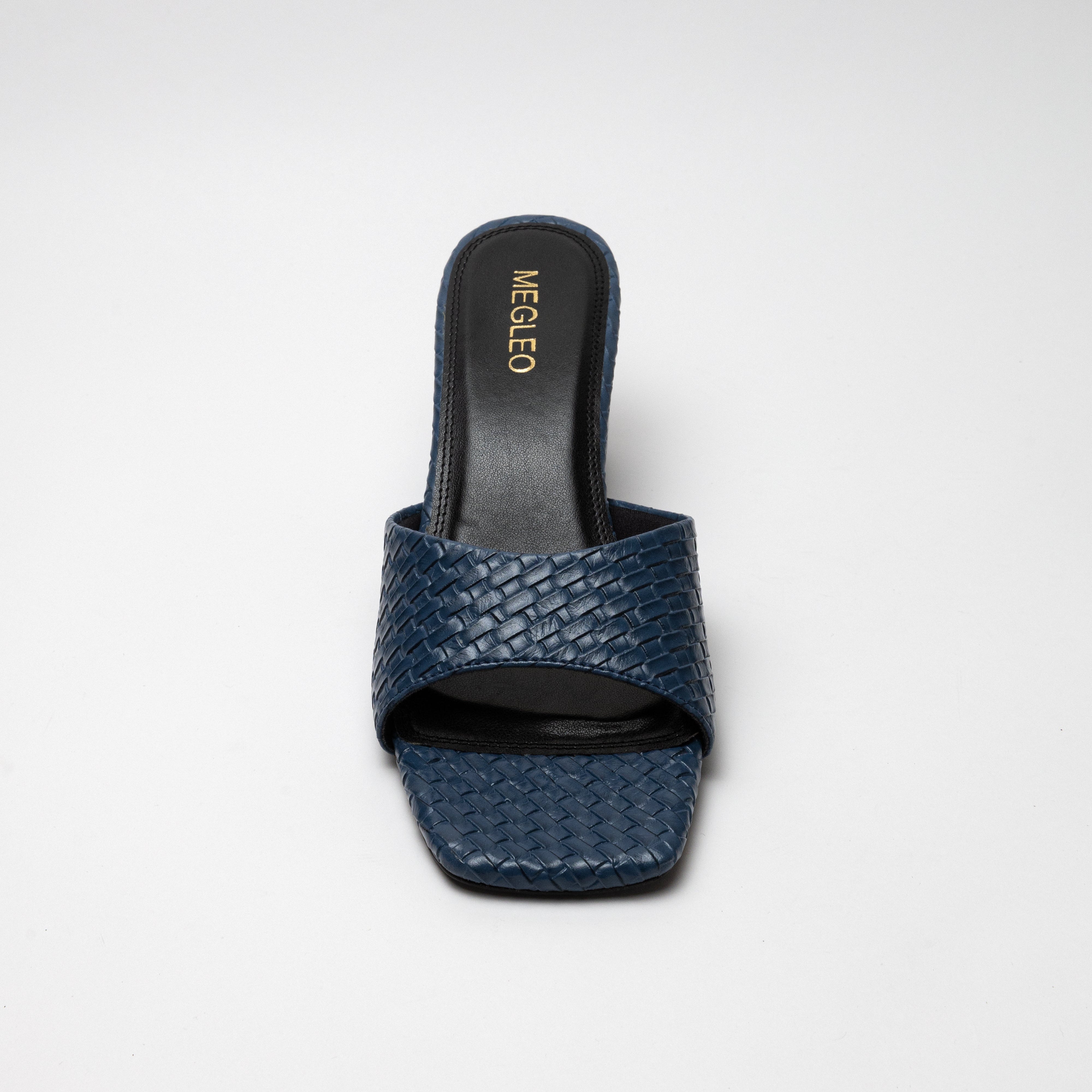 Image of Textured Dark Blue Block Heels