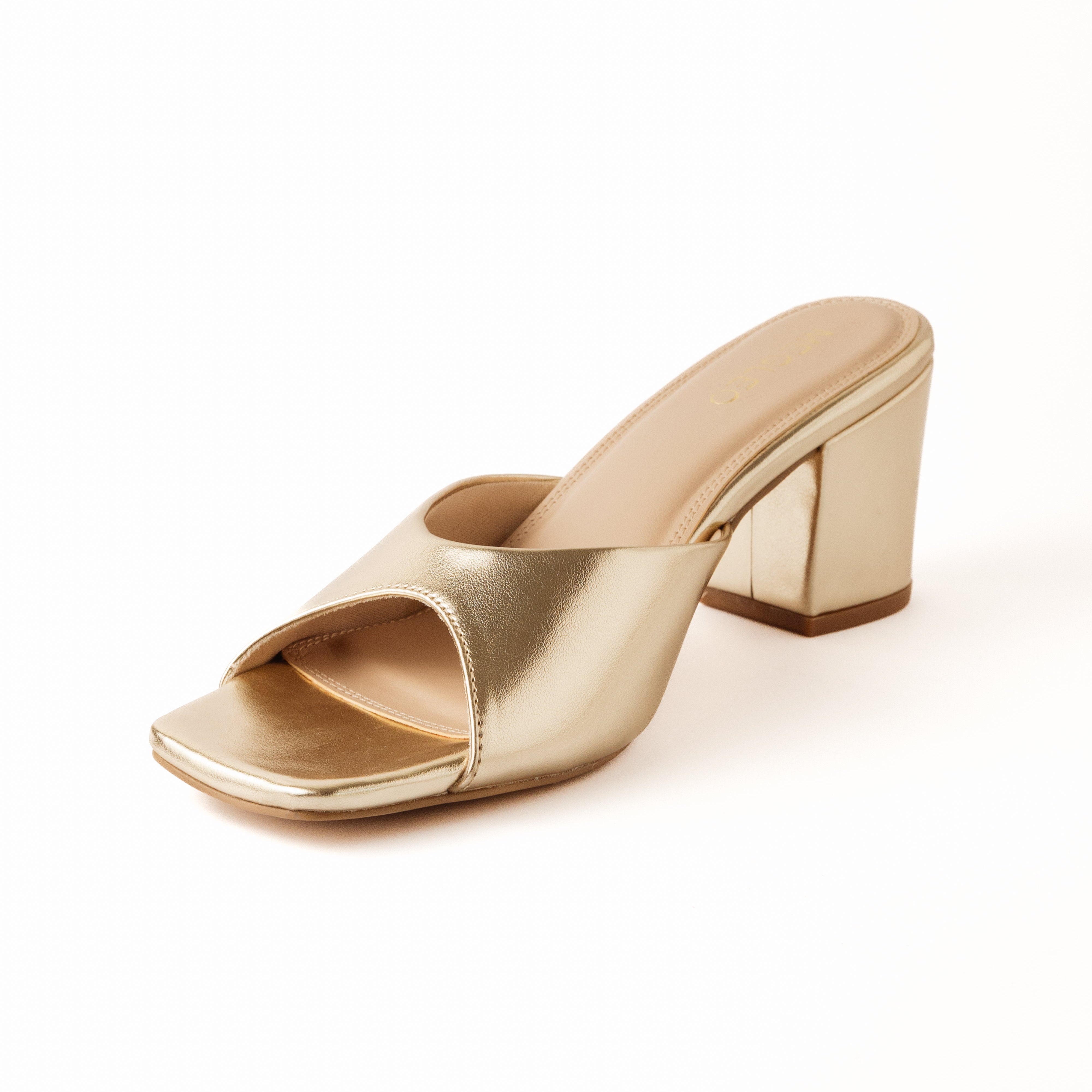 Image of Sleek Gold One Strap Block Heels