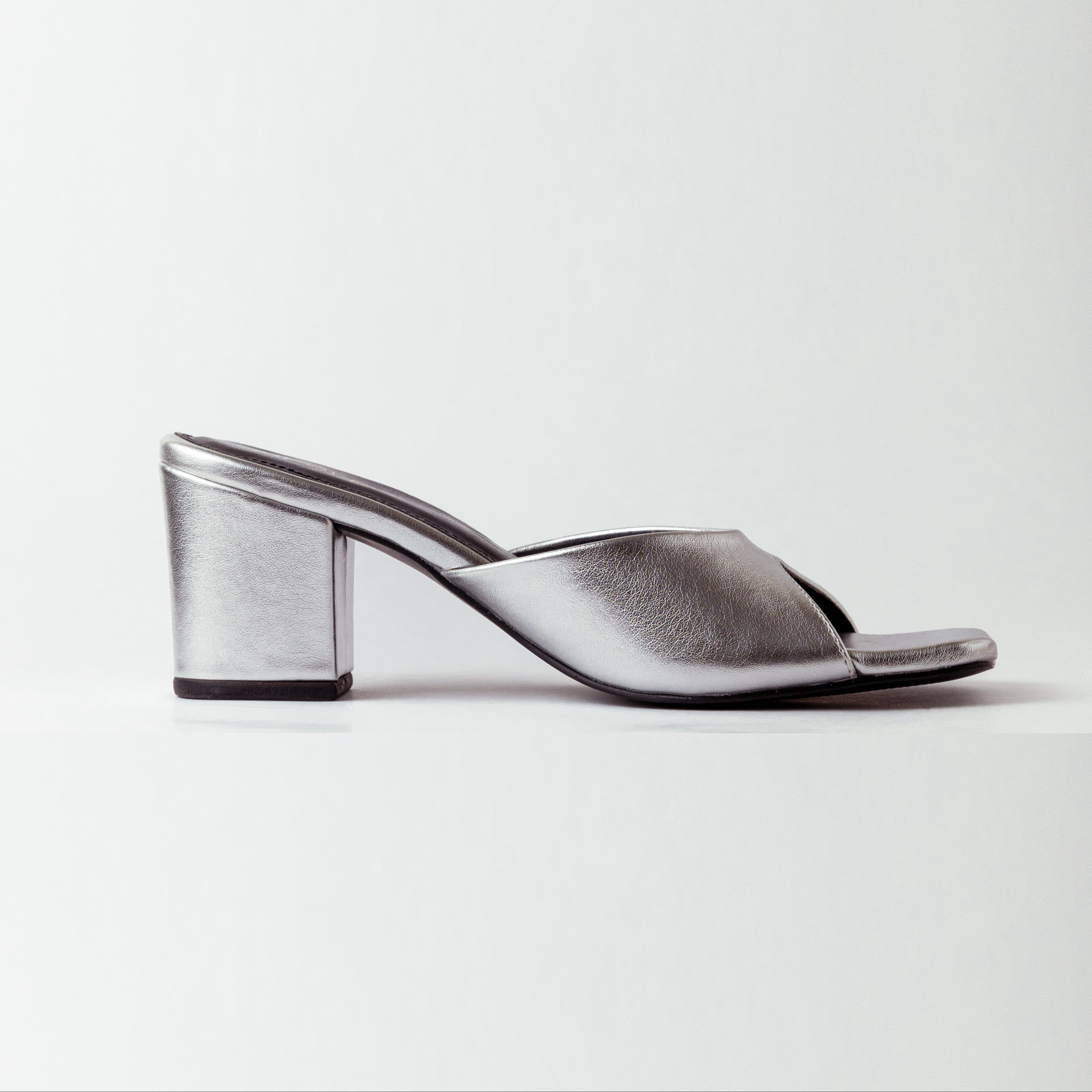 Image of Sleek Silver One Strap Block Heels