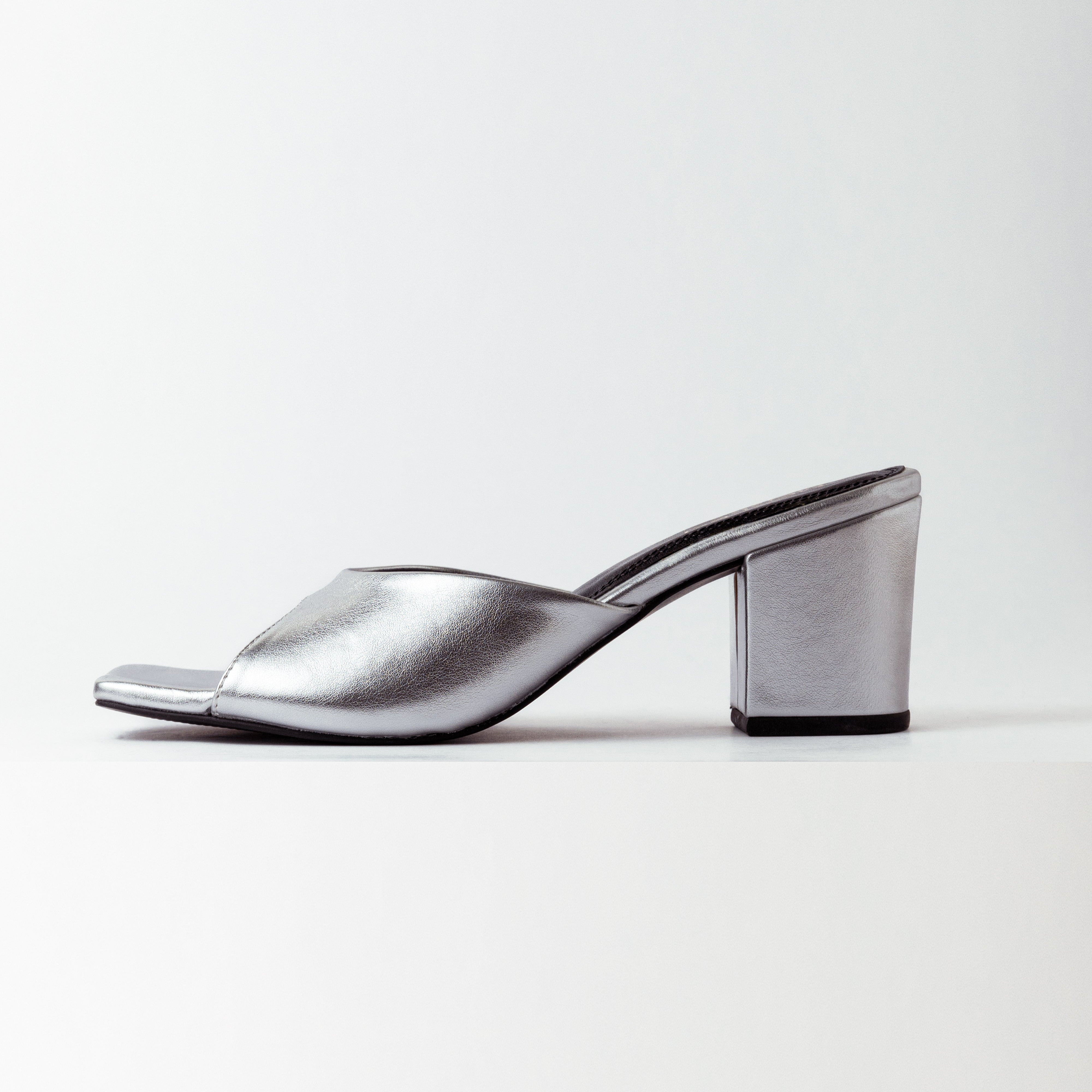 Image of Sleek Silver One Strap Block Heels