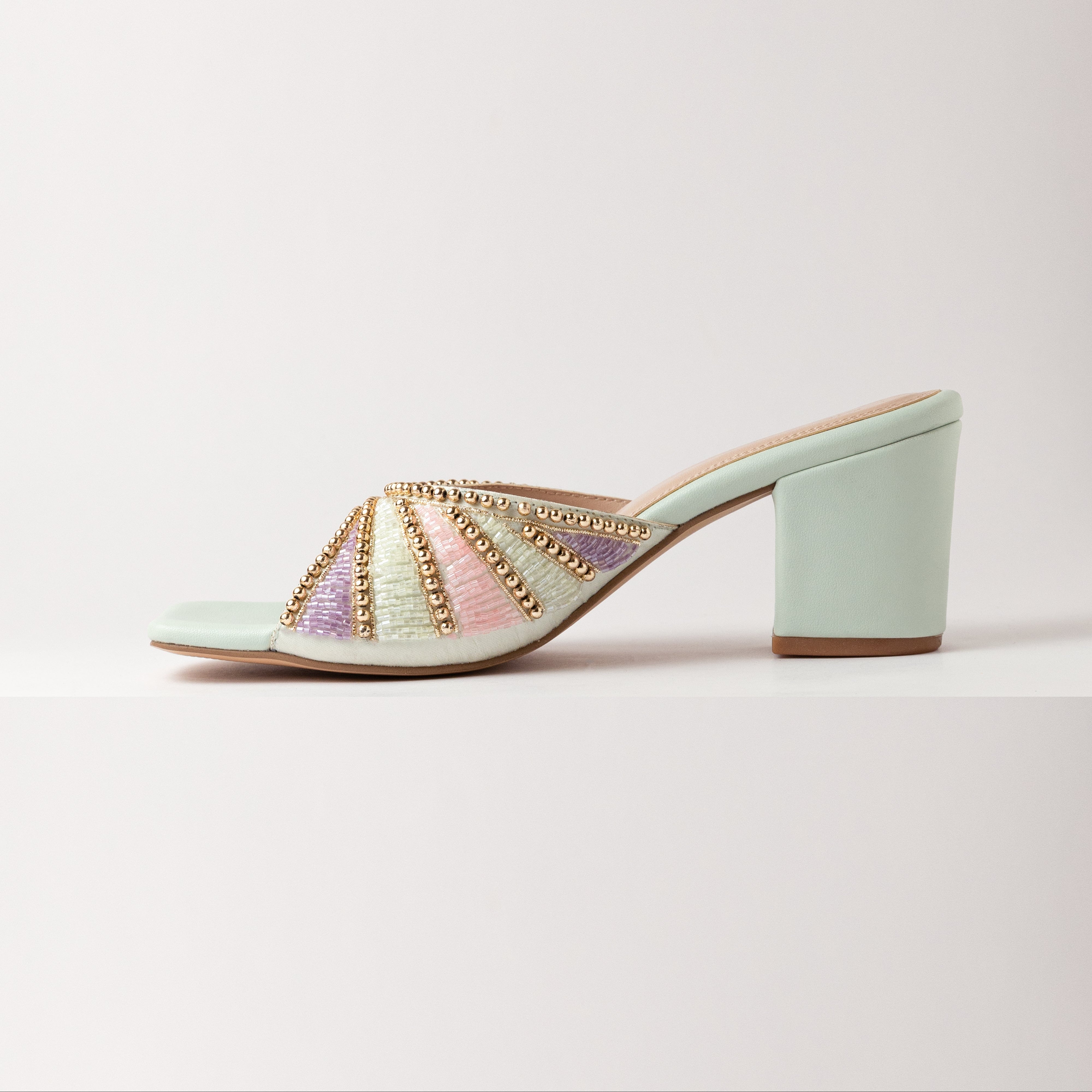 Image of Mint Handmade Embroidered Strap Heels