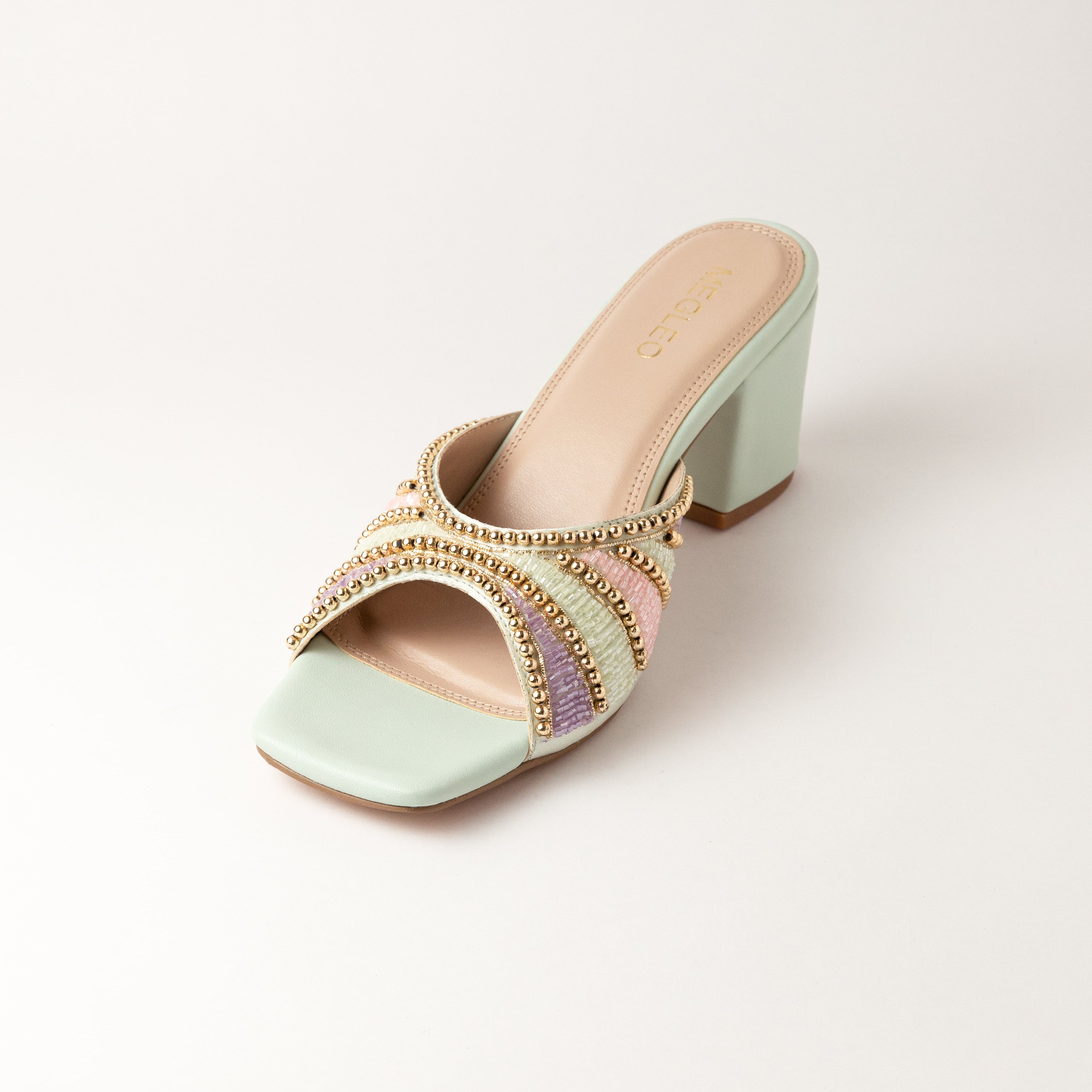 Image of Mint Handmade Embroidered Strap Heels
