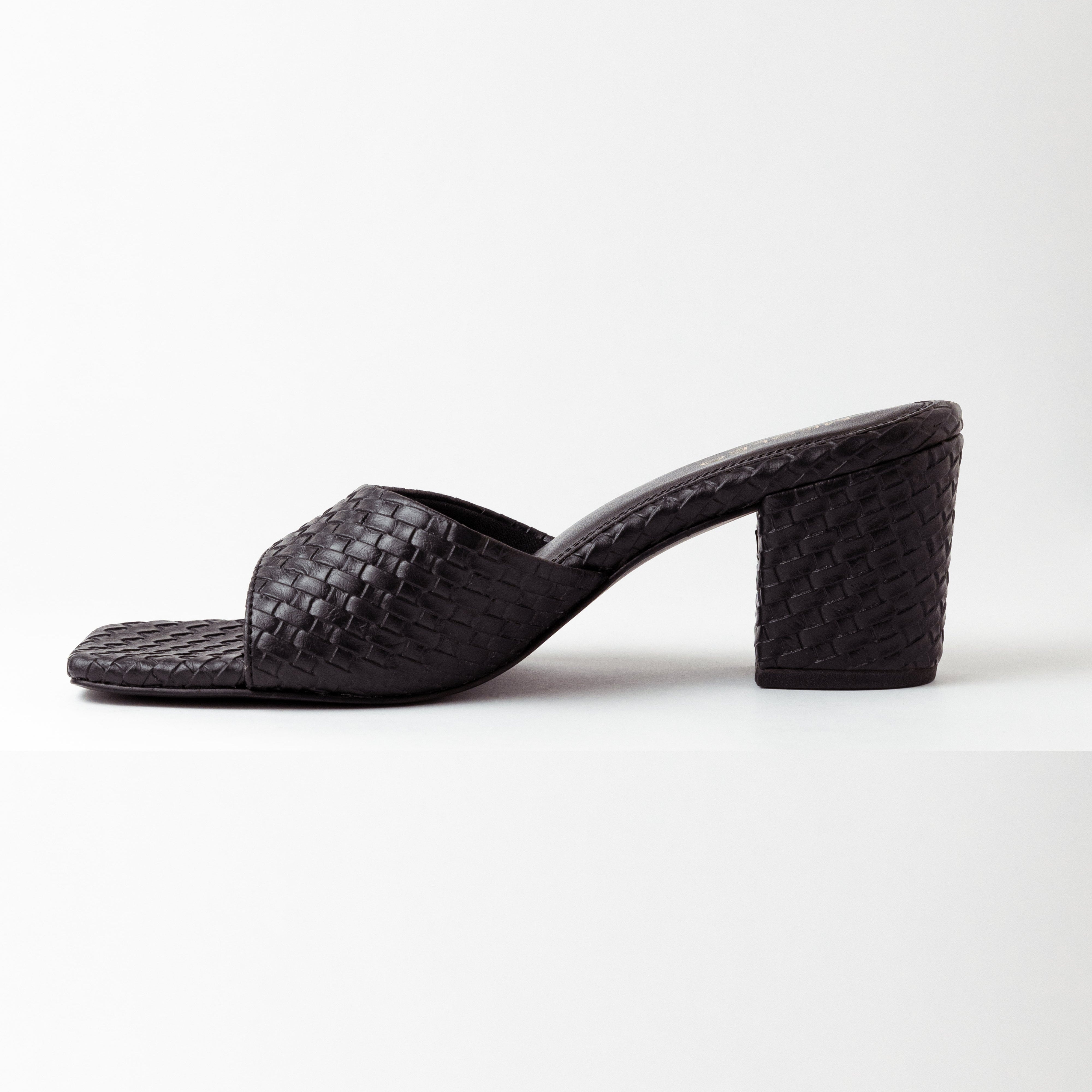 Image of Textured Black Block Heels