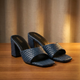 Textured Dark Blue Block Heels