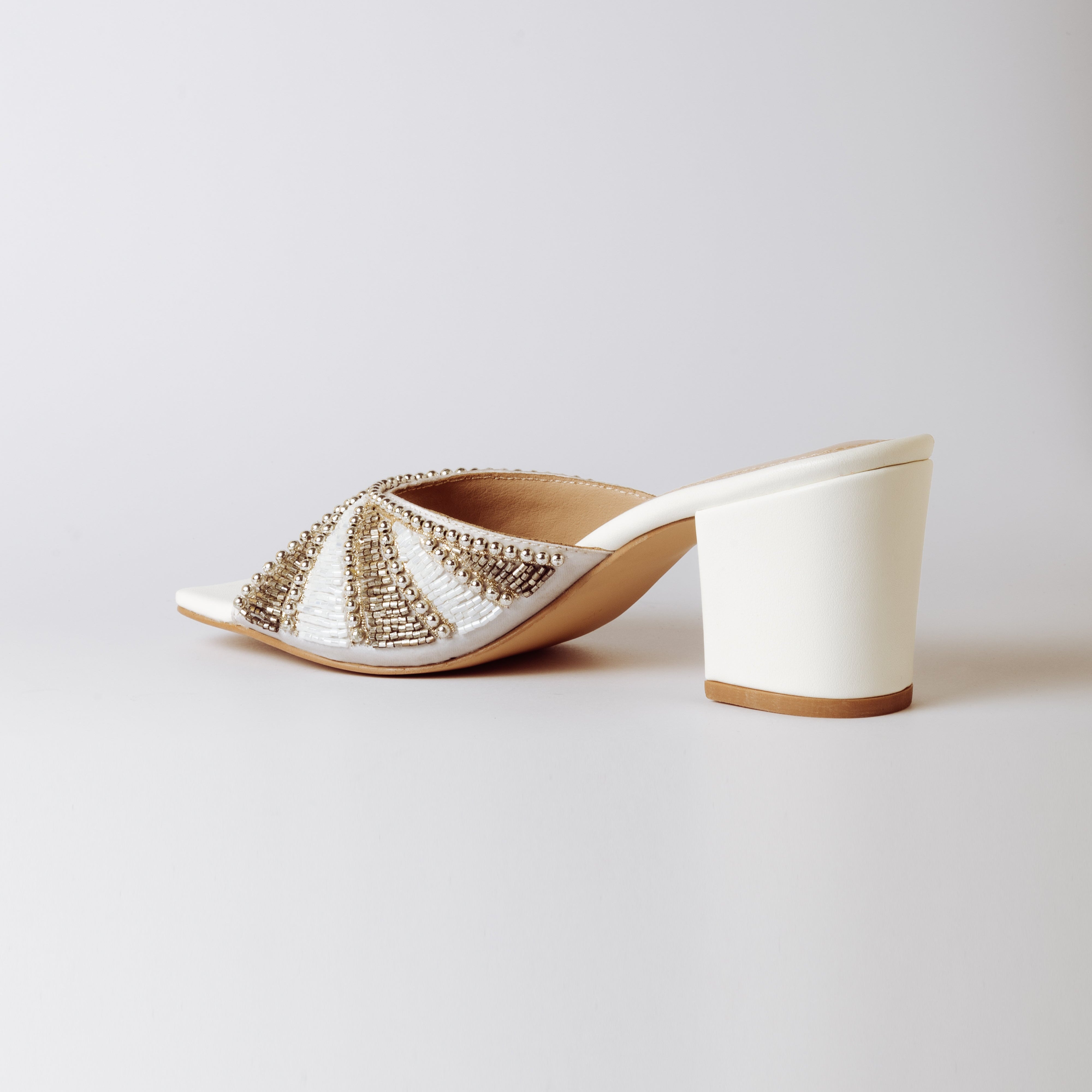 Image of White Handmade Embroidered Strap Heels