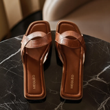 Tan Croco Vegan Flats