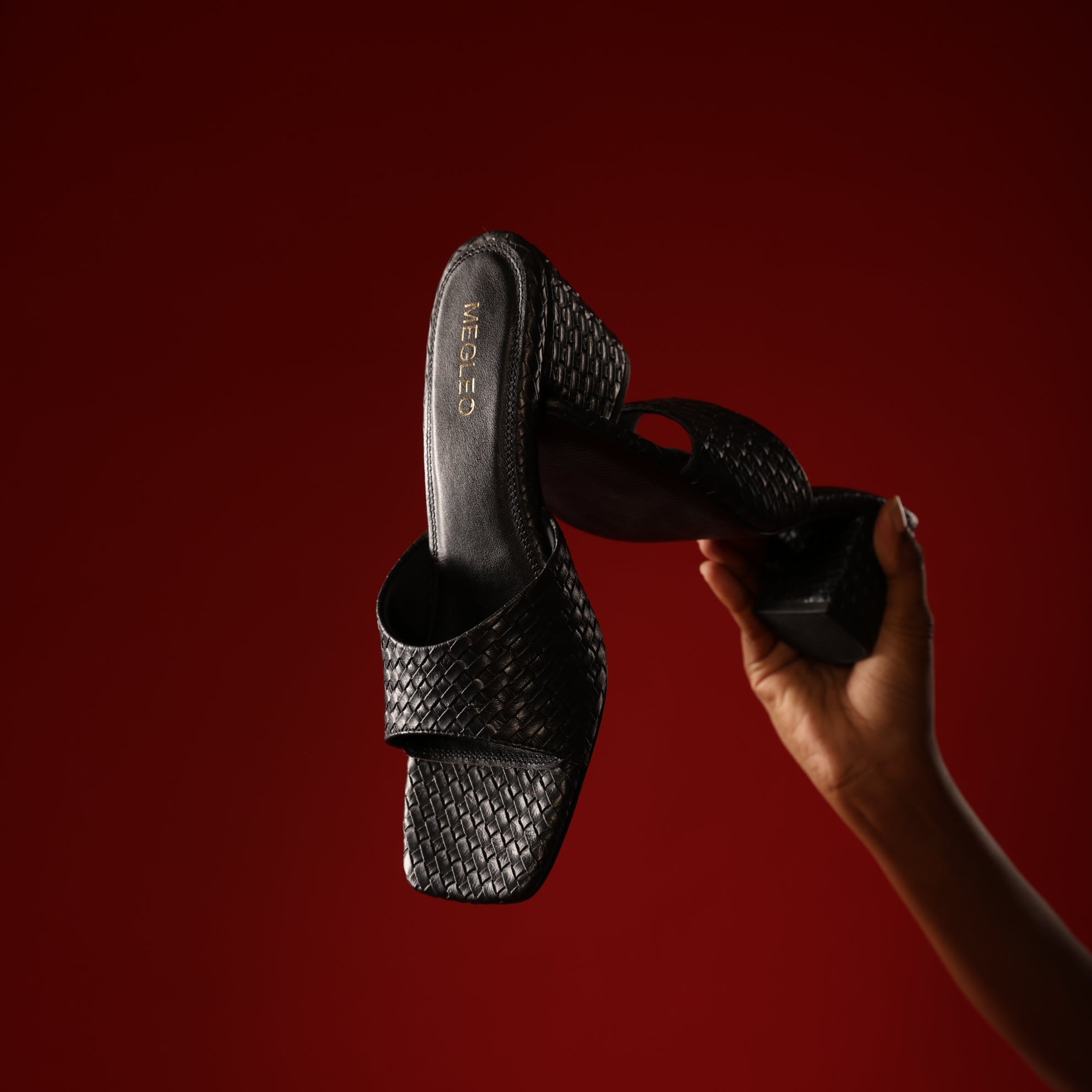 Image of Textured Black Block Heels